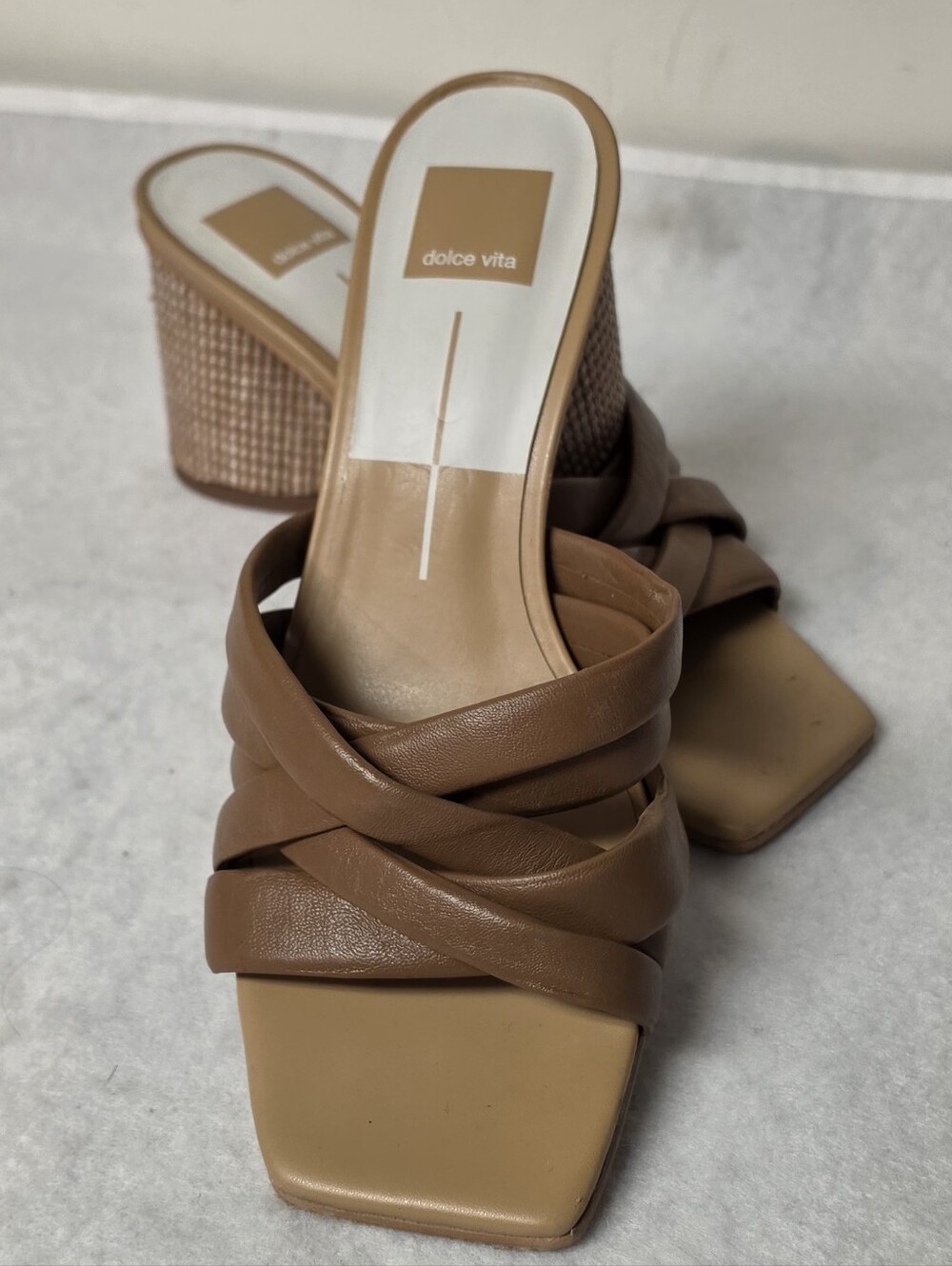 Dolce Vita Tan Braided Leather Block Heel Sandals